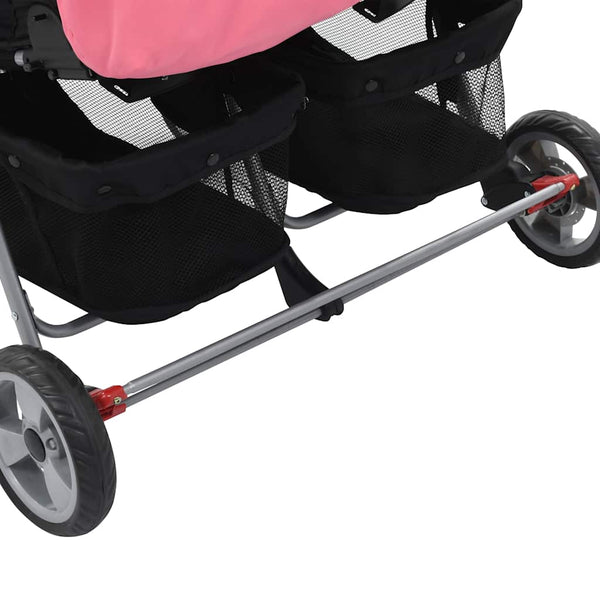 vidaXL Poussette double rose et noire en acier