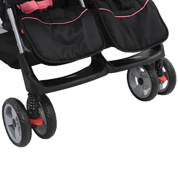 vidaXL Poussette double rose et noire en acier