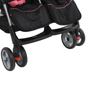 Zwillingskinderwagen Rosa Schwarz Stahl
