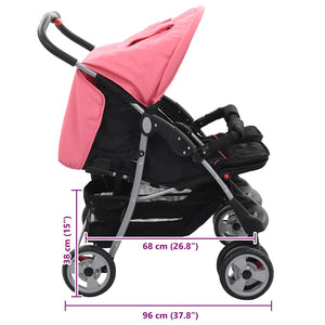 Zwillingskinderwagen Rosa Schwarz Stahl