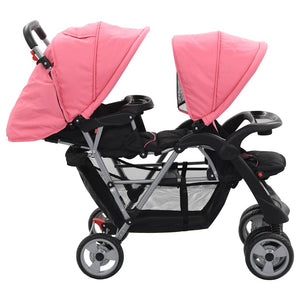 Tandem Kinderwagen Rosa & Schwarz