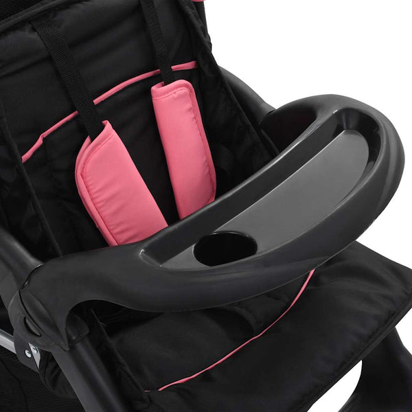 vidaXL Poussette double en acier rose et noir
