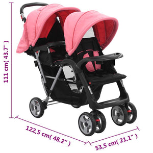 vidaXL Poussette double en acier rose et noir
