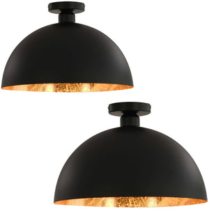 Schwarze & Goldene Halbkugel Deckenleuchten, 2er Set