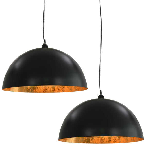 Schwarze & Goldene Halbkugel Deckenleuchten, 2er-Set