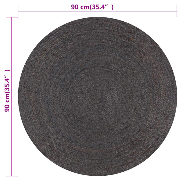Teppich Handgefertigt Jute Rund 90 cm Dunkelgrau