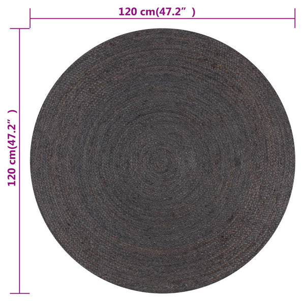 Teppich Handgefertigt Jute Rund 120 cm Dunkelgrau