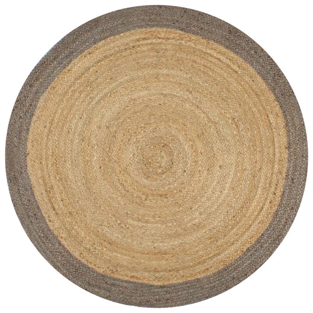 Teppich Handgefertigt Jute mit Grauem Rand 120 cm