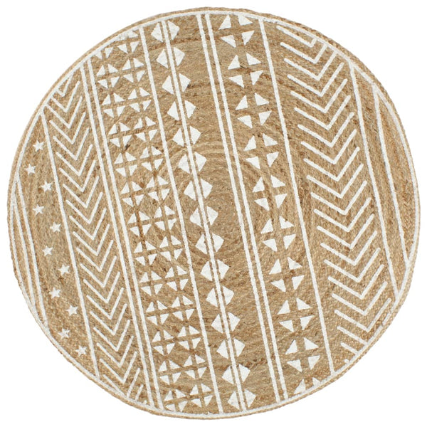 Teppich Handgefertigt Jute Weißer Druck 120 cm