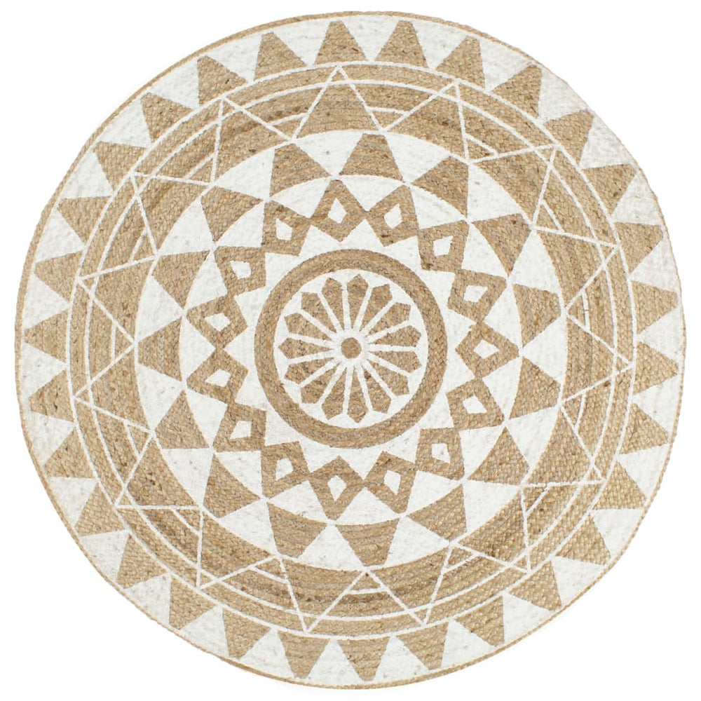 Teppich Handgefertigt Jute Weißer Druck 90 cm