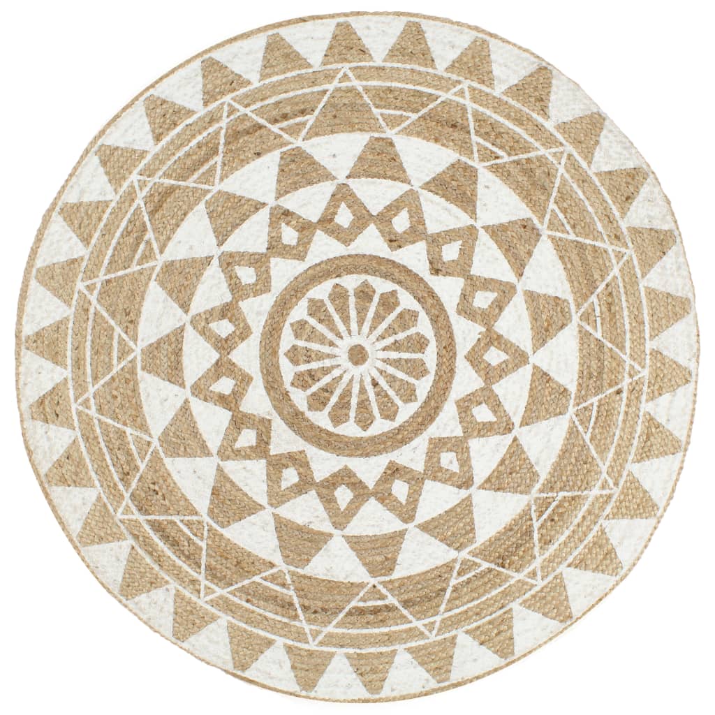 Teppich Handgefertigt Jute Weißer Druck 90 cm