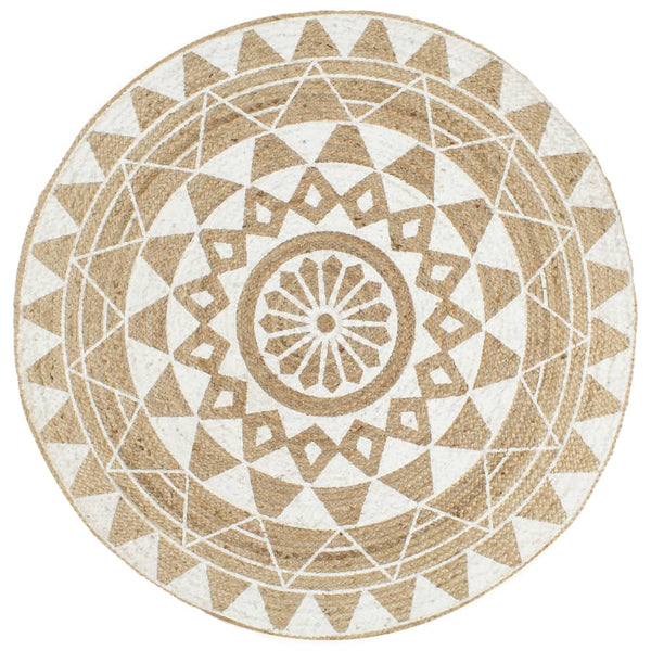 Teppich Handgefertigt Jute mit weißem Aufdruck 120 cm