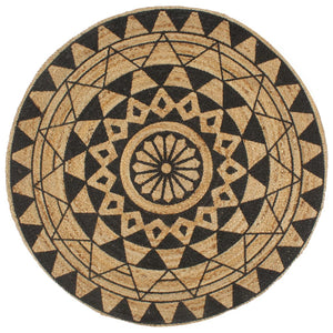 Teppich Handgefertigt Jute Schwarzer Druck 90 cm