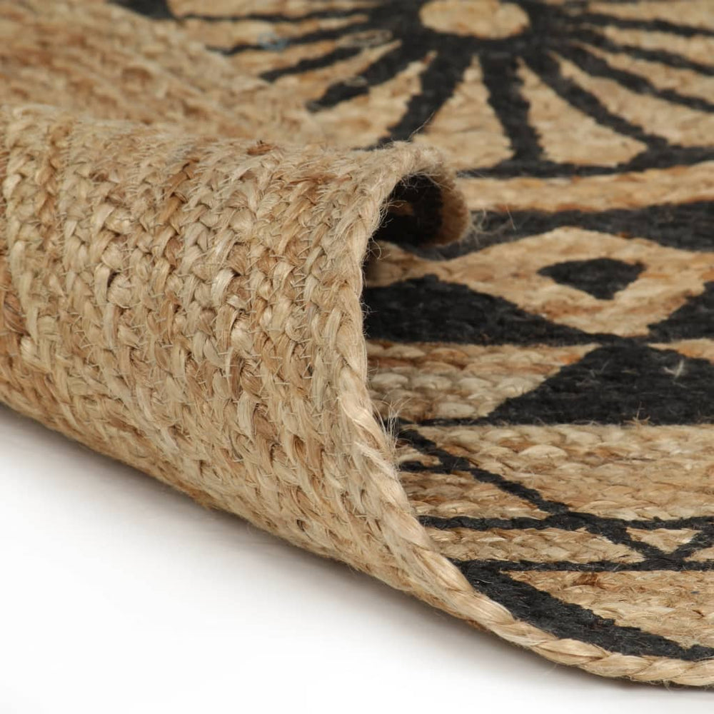 Teppich Handgefertigt Jute Schwarzer Druck 90 cm