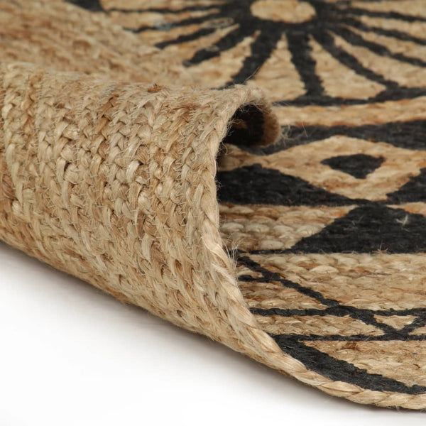 Teppich Handgefertigt Jute Schwarzer Druck 90 cm
