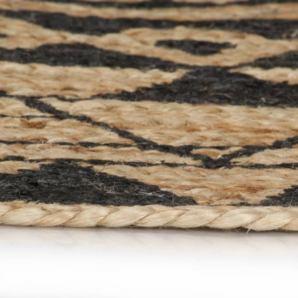 Teppich Handgefertigt Jute Schwarzer Druck 90 cm