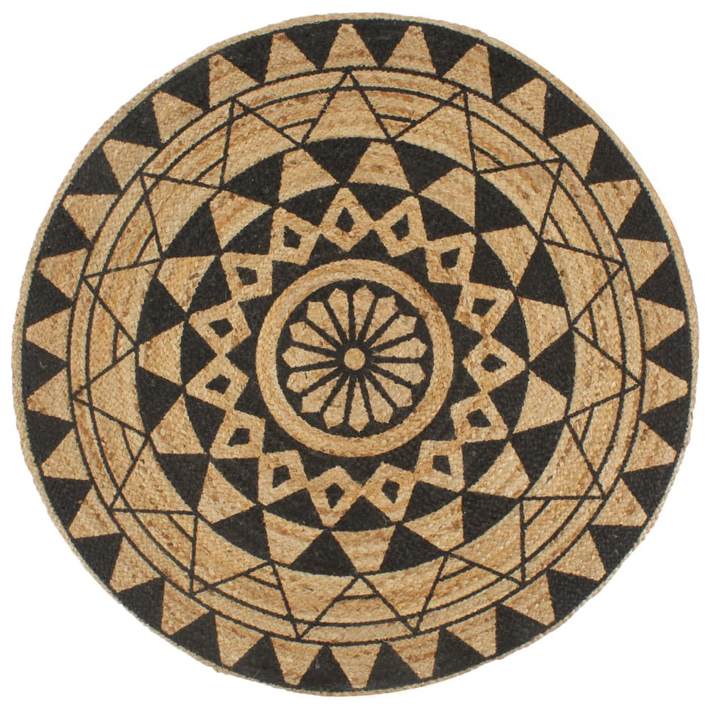 Teppich Handgefertigt Jute Schwarzer Druck 120 cm