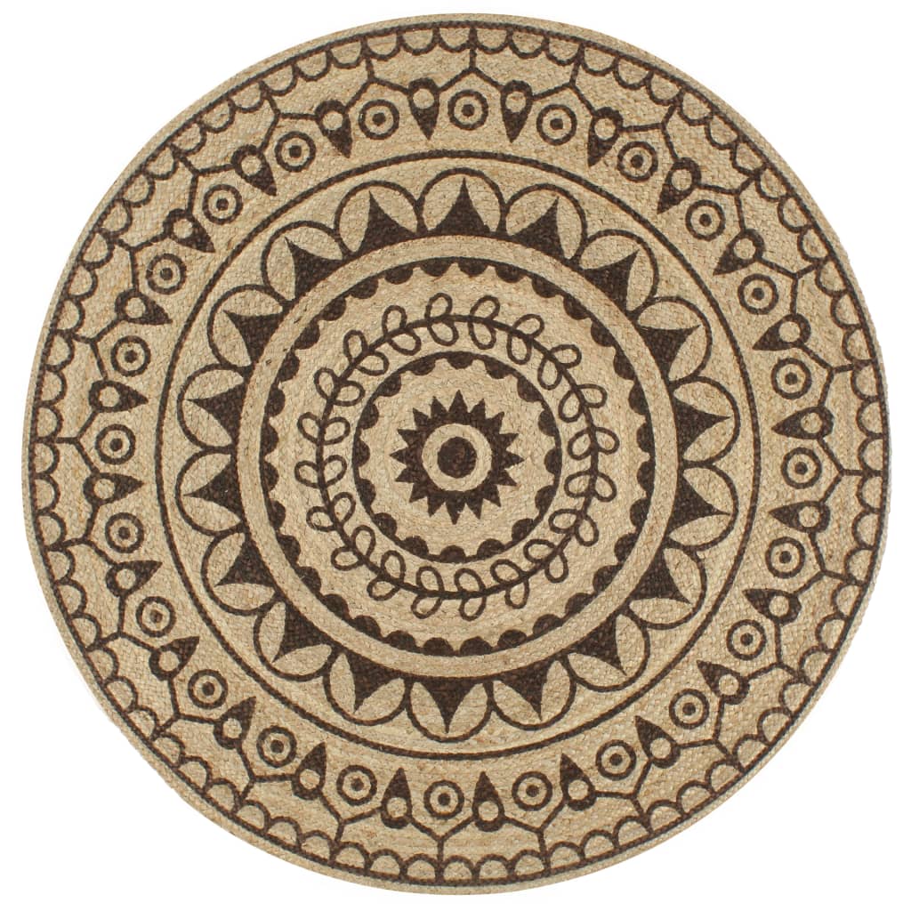 vidaXL Tapis fait à la main en jute avec imprimé marron foncé 120 cm