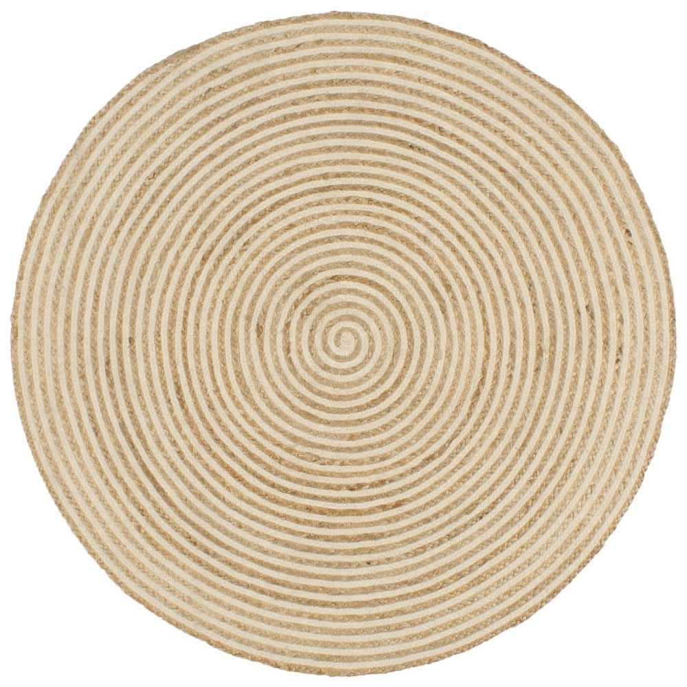 Teppich Handgefertigt Jute mit Spiralen-Design Weiß 90 cm