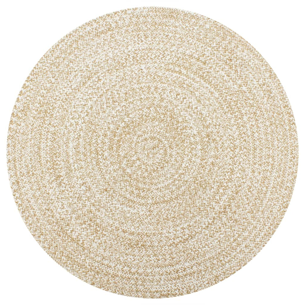 Teppich Handgefertigt Jute Weiß und Natur 90 cm