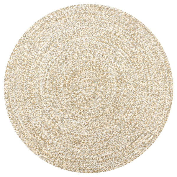 Teppich Handgefertigt Jute Weiß und Natur 90 cm