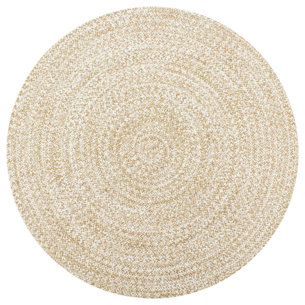 Teppich Handgefertigt Jute Weiß und Natur 150 cm