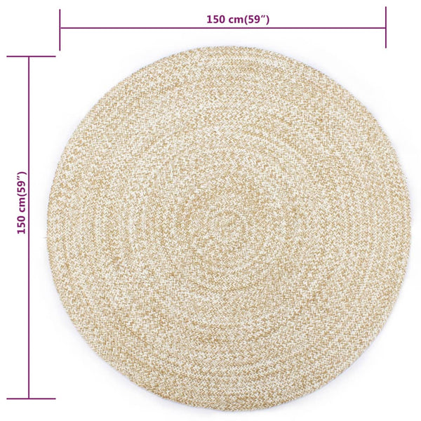 Teppich Handgefertigt Jute Weiß und Natur 150 cm