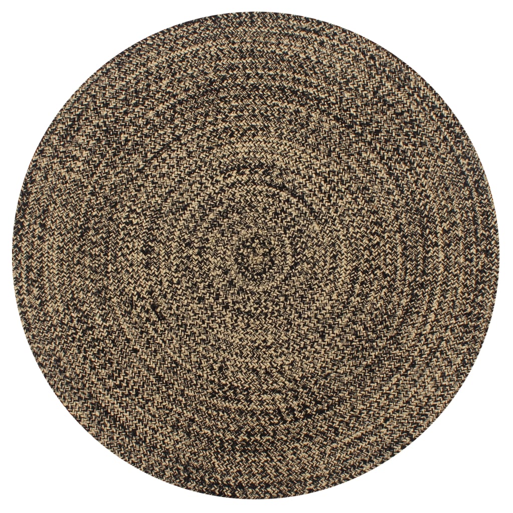 Teppich Handgefertigt Jute Schwarz und Natur 90 cm