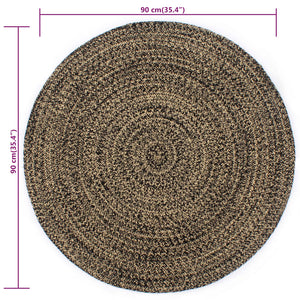 Teppich Handgefertigt Jute Schwarz und Natur 90 cm