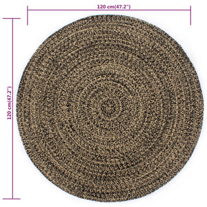 Teppich Handgefertigt Jute Schwarz und Natur 120 cm