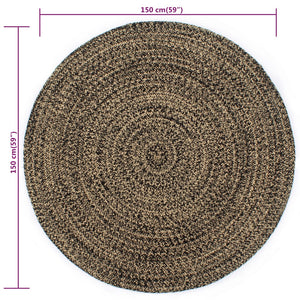 Teppich Handgefertigt Jute Schwarz und Natur 150 cm
