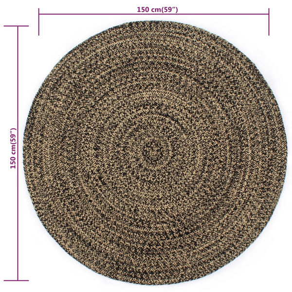 Teppich Handgefertigt Jute Schwarz und Natur 150 cm