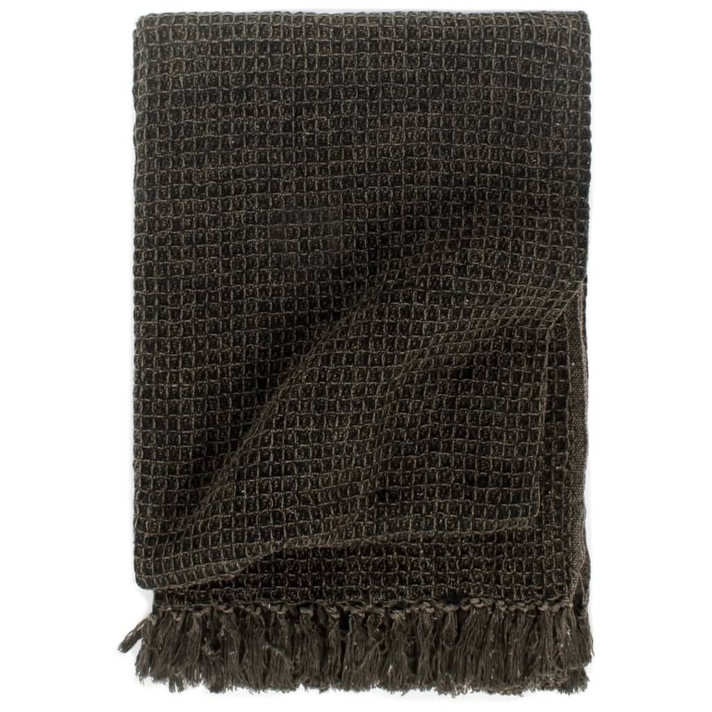vidaXL Plaid en coton 125x150 cm Anthracite/Marron