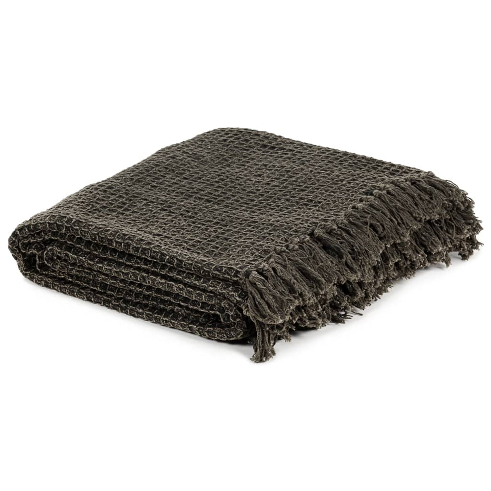 vidaXL Plaid en coton 125x150 cm Anthracite/Marron