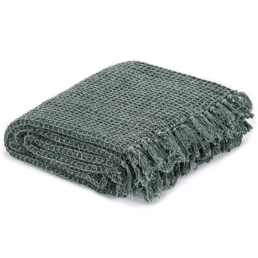 vidaXL Jeté de canapé en coton 125x150 cm Vert foncé