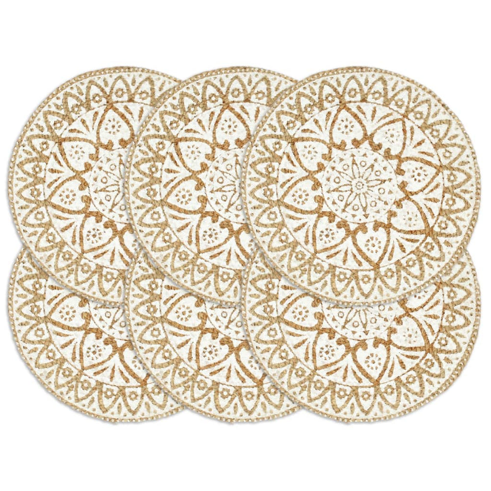 Tischsets 6 Stk. Weiß 38 cm Rund Jute