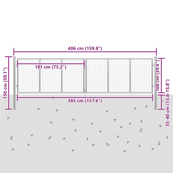 Gartentor verzinkter Stahl 400 x 100 cm Silber