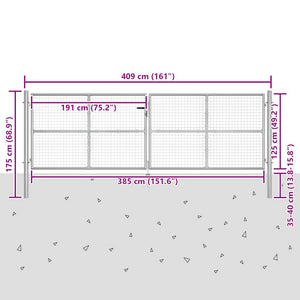 Gartentor verzinkter Stahl 400 x 125 cm Silber