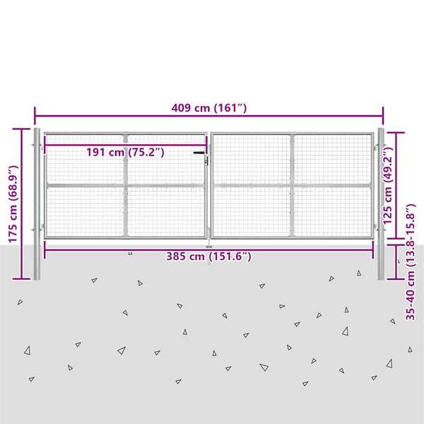 Gartentor verzinkter Stahl 400 x 150 cm Silber