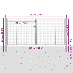 Gartentor verzinkter Stahl 400 x 175 cm Silber