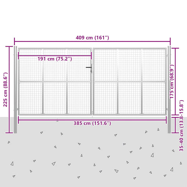 Gartentor verzinkter Stahl 400 x 175 cm Silber