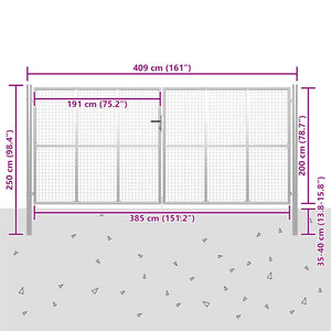 Gartentor verzinkter Stahl 400 x 200 cm Silber