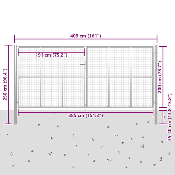Gartentor verzinkter Stahl 400 x 200 cm Silber