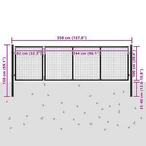 Gartentor aus Stahl 350 x 100 cm Anthrazit