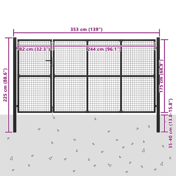 Gartentor aus Stahl 350 x 175 cm Anthrazit