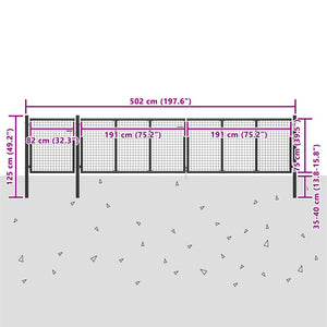 Gartentor Stahl 500×75 cm Anthrazit