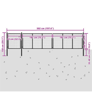 vidaXL Portail de jardin en acier 500x100 cm anthracite