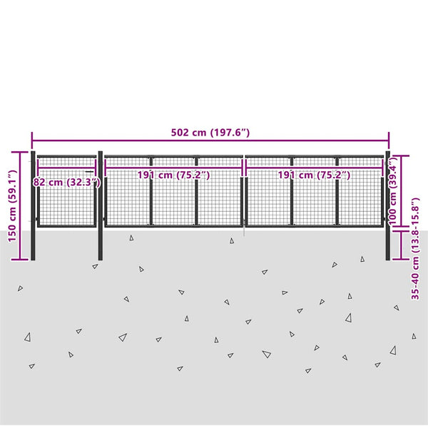vidaXL Portail de jardin en acier 500x100 cm anthracite