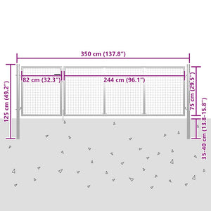 Gartentor aus Stahl 350 x 75 cm Silber
