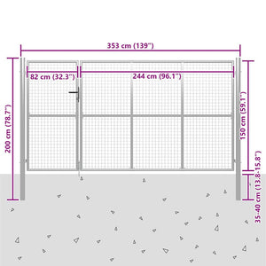 Gartentor Stahl 350 x 150 cm Silbern